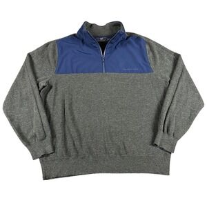 Vineyard Vines Sweater Mens Large Gray Blue 1E0338 Half Zip Pullover Wool Blend